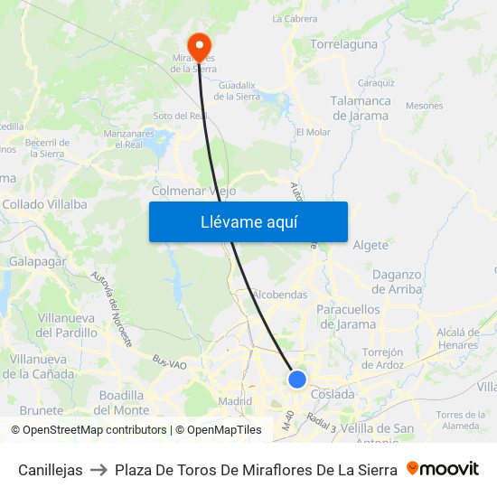 Canillejas to Plaza De Toros De Miraflores De La Sierra map