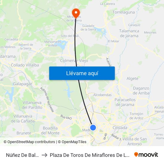 Núñez De Balboa to Plaza De Toros De Miraflores De La Sierra map