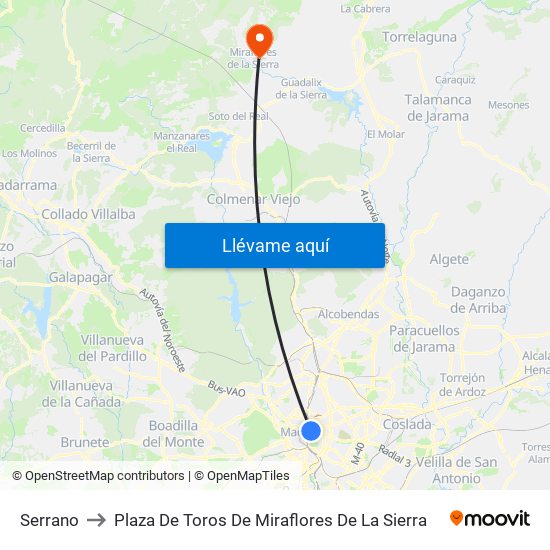 Serrano to Plaza De Toros De Miraflores De La Sierra map