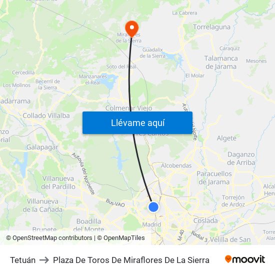 Tetuán to Plaza De Toros De Miraflores De La Sierra map