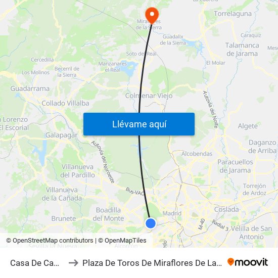 Casa De Campo to Plaza De Toros De Miraflores De La Sierra map