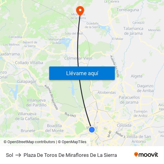 Sol to Plaza De Toros De Miraflores De La Sierra map