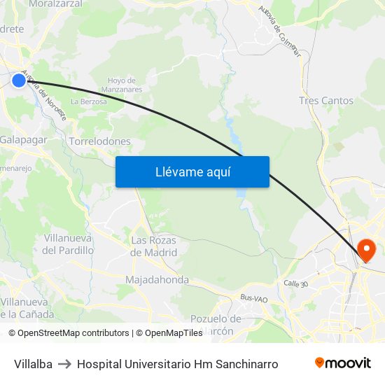 Villalba to Hospital Universitario Hm Sanchinarro map
