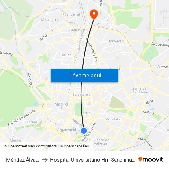 Méndez Álvaro to Hospital Universitario Hm Sanchinarro map