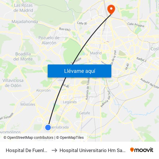 Hospital De Fuenlabrada to Hospital Universitario Hm Sanchinarro map