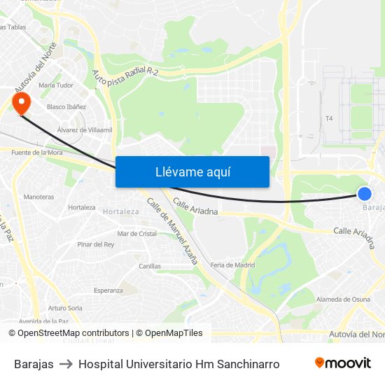 Barajas to Hospital Universitario Hm Sanchinarro map