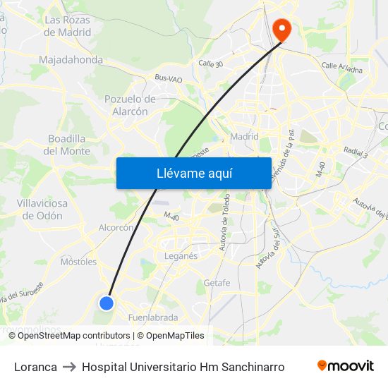 Loranca to Hospital Universitario Hm Sanchinarro map