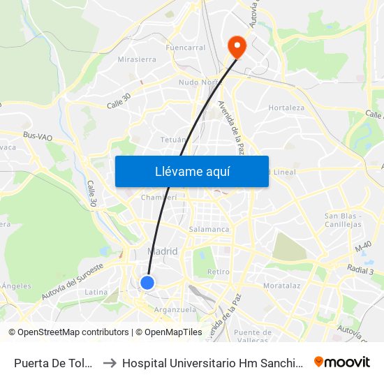 Puerta De Toledo to Hospital Universitario Hm Sanchinarro map