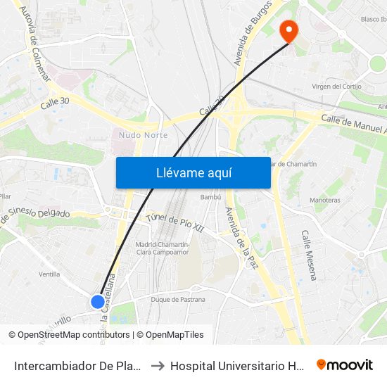 Intercambiador De Plaza De Castilla to Hospital Universitario Hm Sanchinarro map