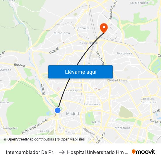 Intercambiador De Príncipe Pío to Hospital Universitario Hm Sanchinarro map