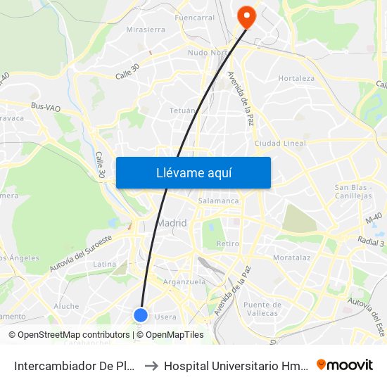 Intercambiador De Plaza Elíptica to Hospital Universitario Hm Sanchinarro map