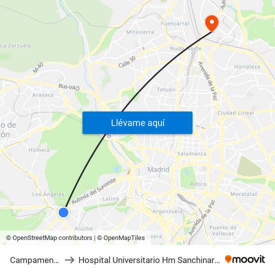 Campamento to Hospital Universitario Hm Sanchinarro map