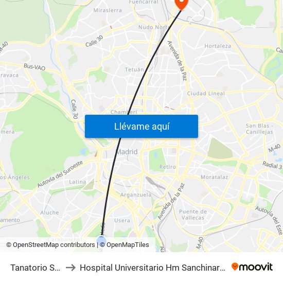 Tanatorio Sur to Hospital Universitario Hm Sanchinarro map