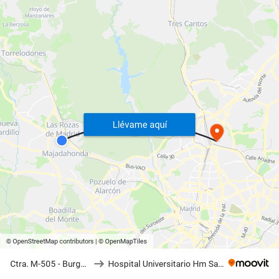 Ctra. M-505 - Burgocentro to Hospital Universitario Hm Sanchinarro map