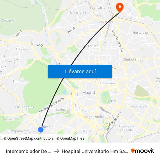 Intercambiador De Aluche to Hospital Universitario Hm Sanchinarro map