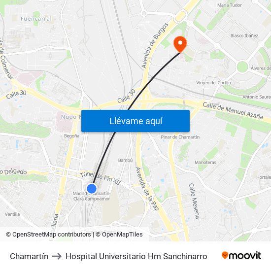 Chamartín to Hospital Universitario Hm Sanchinarro map