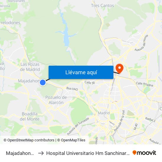 Majadahonda to Hospital Universitario Hm Sanchinarro map