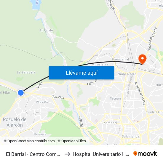 El Barrial - Centro Comercial Pozuelo to Hospital Universitario Hm Sanchinarro map