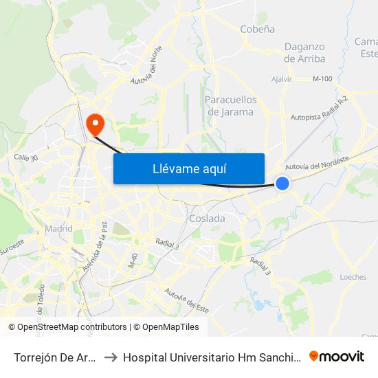 Torrejón De Ardoz to Hospital Universitario Hm Sanchinarro map