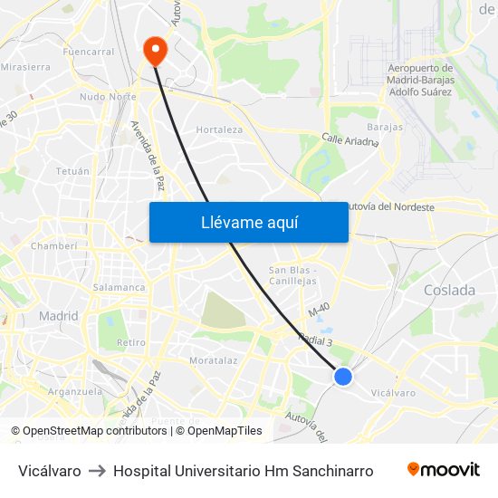 Vicálvaro to Hospital Universitario Hm Sanchinarro map