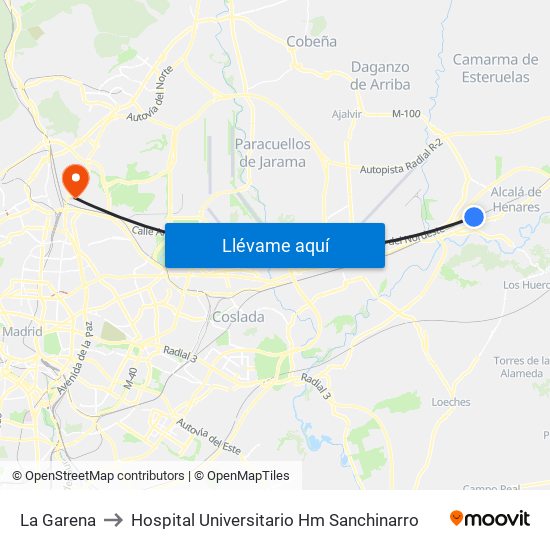 La Garena to Hospital Universitario Hm Sanchinarro map