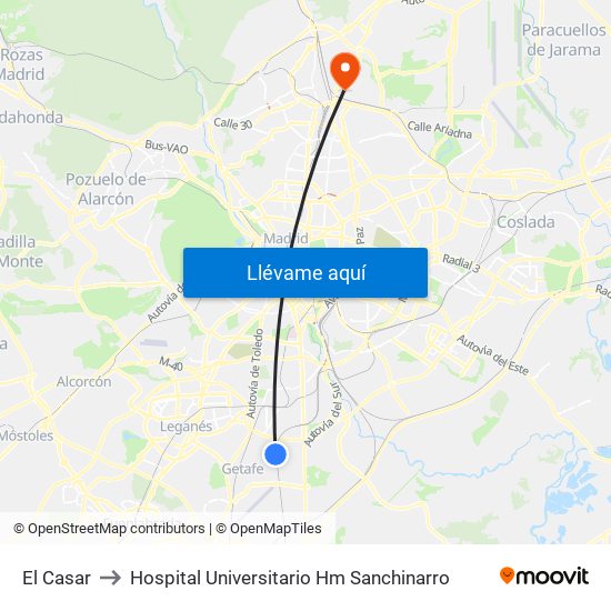 El Casar to Hospital Universitario Hm Sanchinarro map