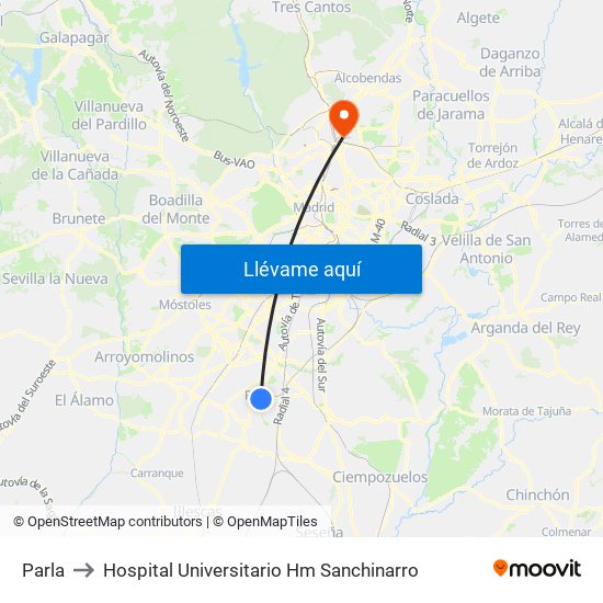 Parla to Hospital Universitario Hm Sanchinarro map