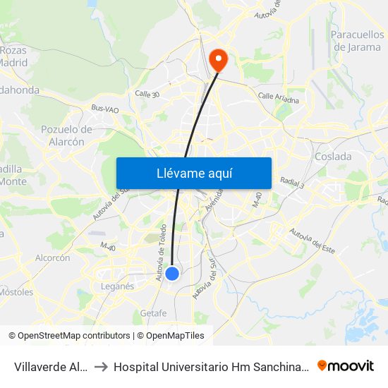 Villaverde Alto to Hospital Universitario Hm Sanchinarro map
