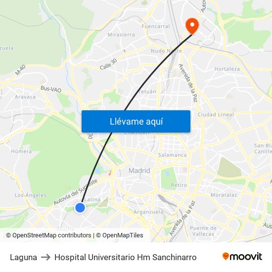 Laguna to Hospital Universitario Hm Sanchinarro map