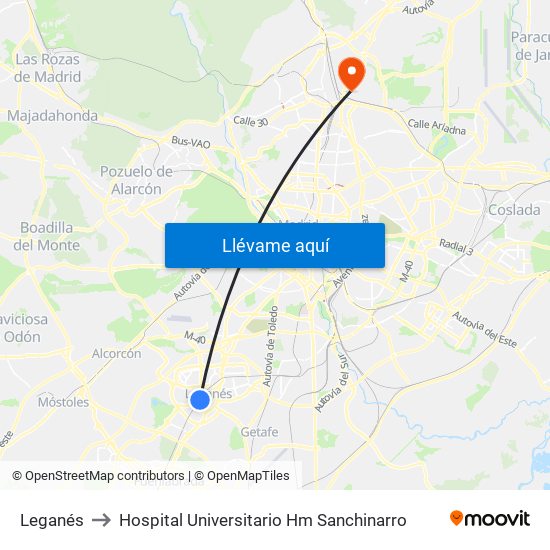 Leganés to Hospital Universitario Hm Sanchinarro map