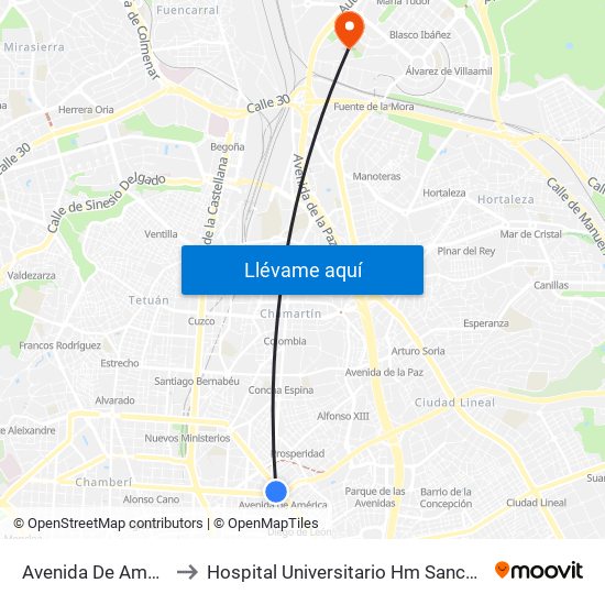 Avenida De América to Hospital Universitario Hm Sanchinarro map