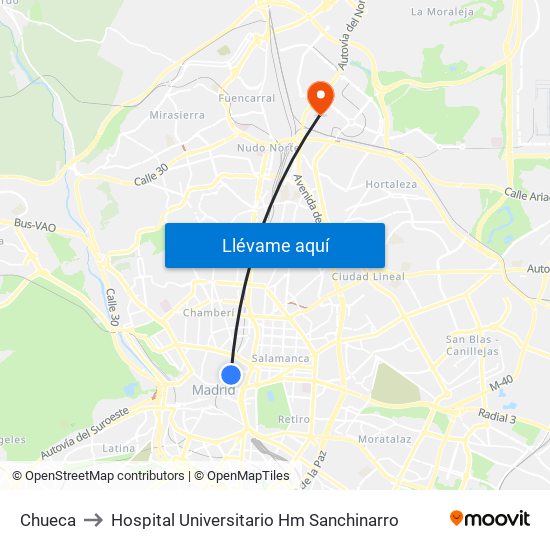 Chueca to Hospital Universitario Hm Sanchinarro map