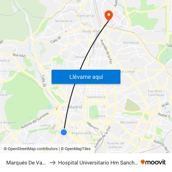 Marqués De Vadillo to Hospital Universitario Hm Sanchinarro map