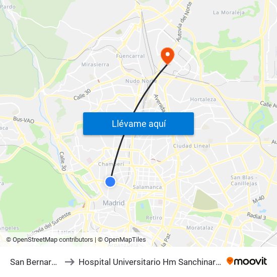 San Bernardo to Hospital Universitario Hm Sanchinarro map