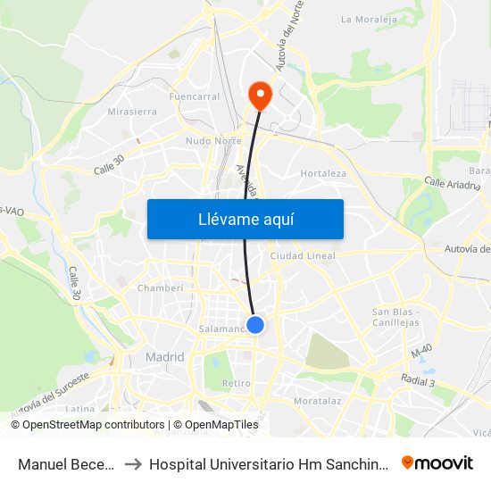 Manuel Becerra to Hospital Universitario Hm Sanchinarro map