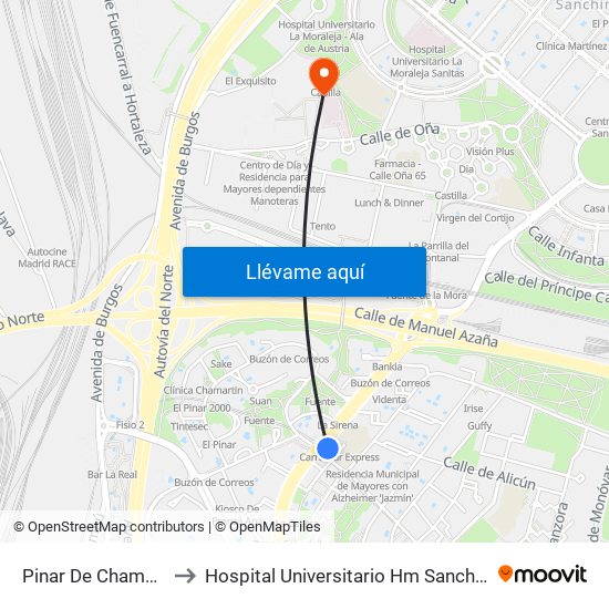 Pinar De Chamartín to Hospital Universitario Hm Sanchinarro map