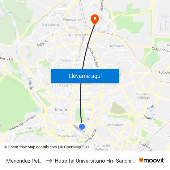 Menéndez Pelayo to Hospital Universitario Hm Sanchinarro map