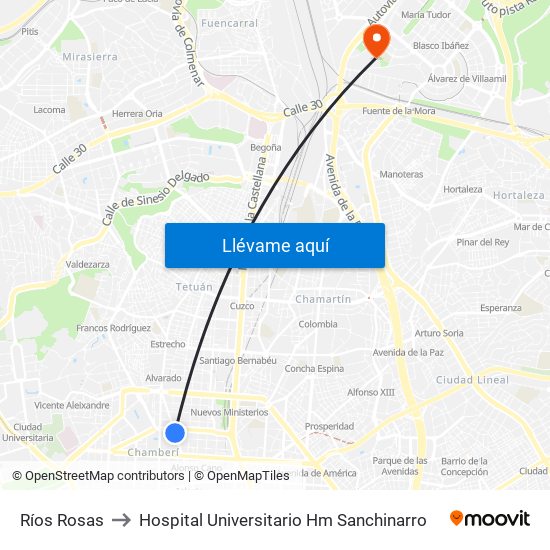 Ríos Rosas to Hospital Universitario Hm Sanchinarro map