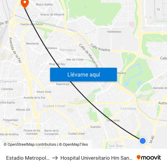 Estadio Metropolitano to Hospital Universitario Hm Sanchinarro map