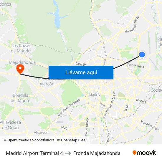 Madrid Airport Terminal 4 to Fronda Majadahonda map