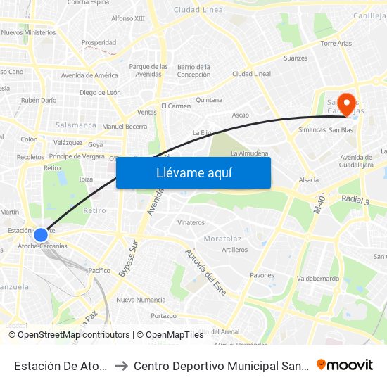 Estación De Atocha to Centro Deportivo Municipal San Blas map