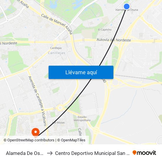 Alameda De Osuna to Centro Deportivo Municipal San Blas map