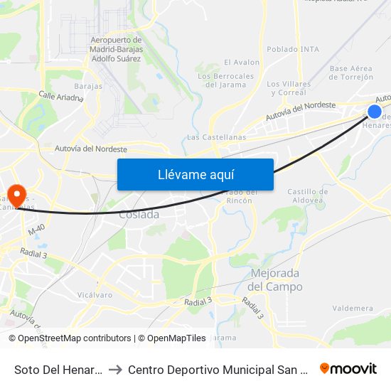 Soto Del Henares to Centro Deportivo Municipal San Blas map