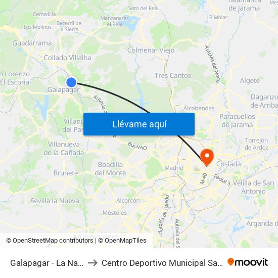 Galapagar - La Navata to Centro Deportivo Municipal San Blas map