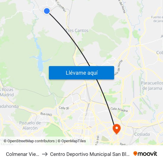 Colmenar Viejo to Centro Deportivo Municipal San Blas map