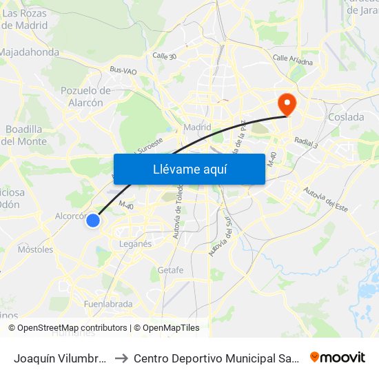 Joaquín Vilumbrales to Centro Deportivo Municipal San Blas map