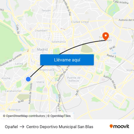 Opañel to Centro Deportivo Municipal San Blas map
