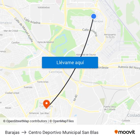 Barajas to Centro Deportivo Municipal San Blas map