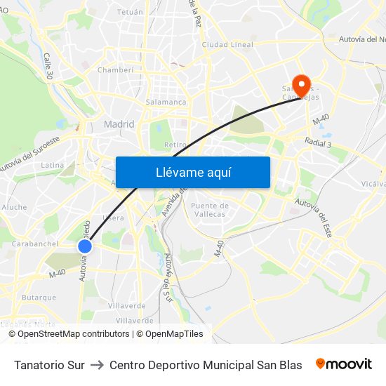 Tanatorio Sur to Centro Deportivo Municipal San Blas map