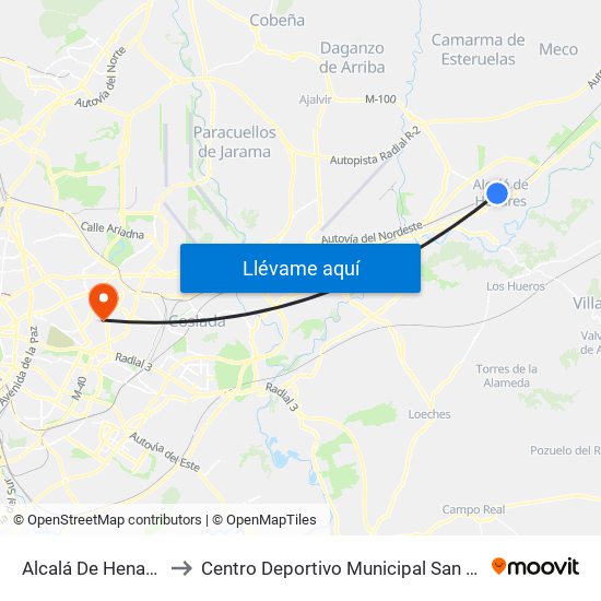 Alcalá De Henares to Centro Deportivo Municipal San Blas map